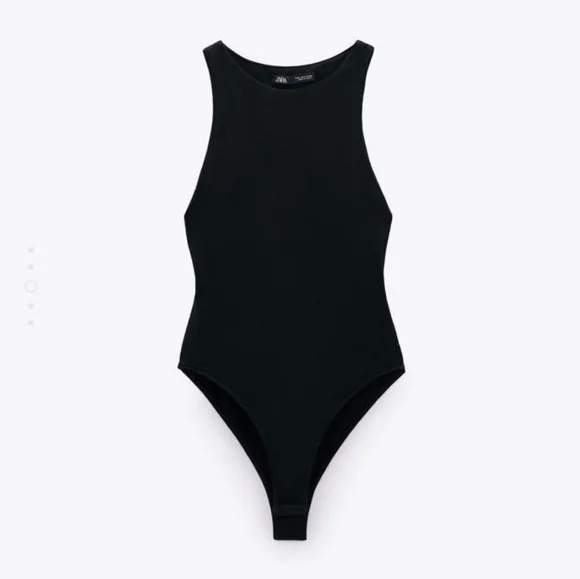 NWT Zara Halterneck Sleeveless Bodysuit - Black - Large - Picture 1 of 10